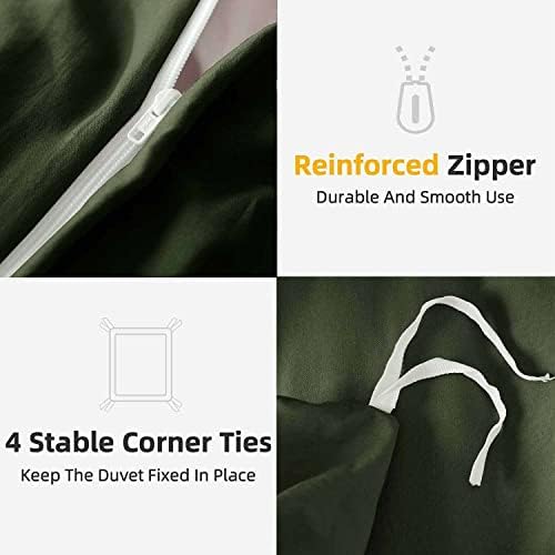 ETDIFFE Dark Olive Green California King Set Duvet Cover, 3pc, 96x104