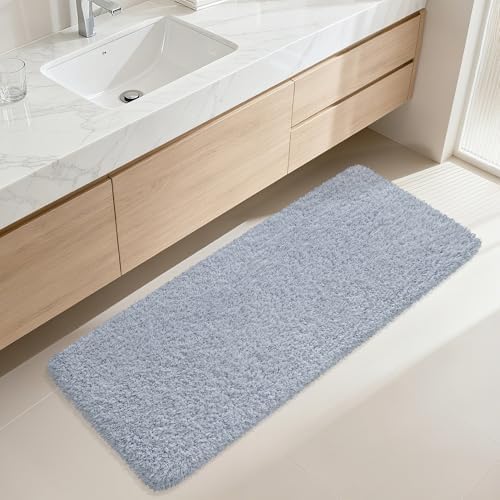 Bathroom Runner Rug 60"x24", Non Slip Long Bath Mat, Blue Grey