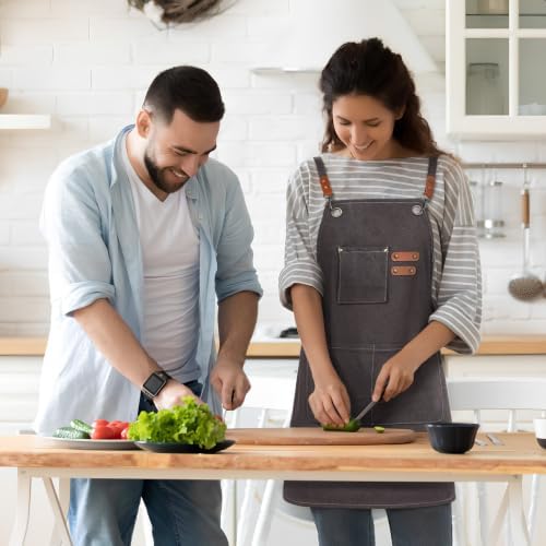 Canvas Apron Adjustable Neck Strap Waterproof Cotton with Pockets