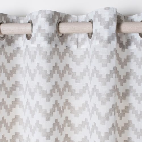 SAFAVIEH Home Curtain Penda White and Taupe Semi-Sheer 52" x 84"