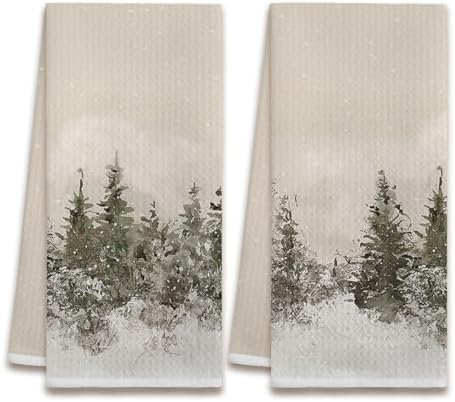 XUISWELL899 Winter Christmas Pine Tree Neutral Kitchen Dish Tea Hand
