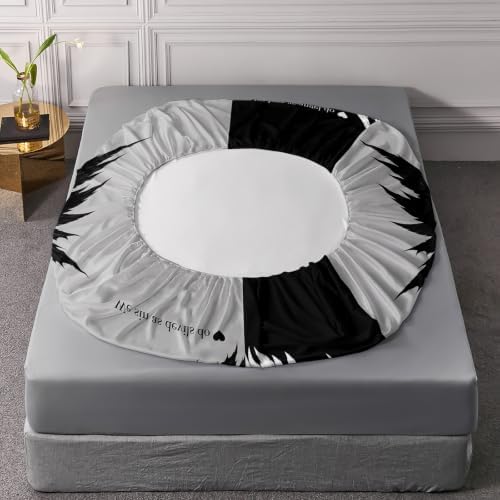 AILONEN Crowned Feather Wings Fitted Sheet Set Twin XL, Black White