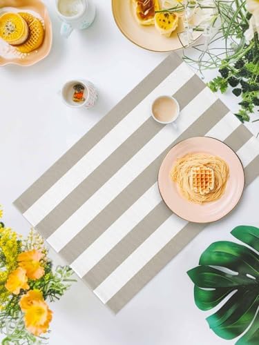 Placemats Set of 4 for Dining Table, Beige and White Stripe Washable
