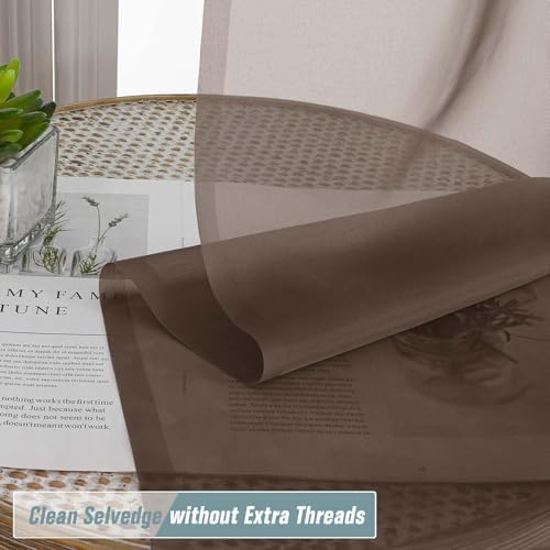 Chocolate Sheer Curtains for Window 72 inches Long 2 Panels Set, Soft