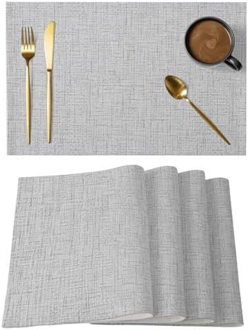 Sliver Gray Solid Placemats Set of 6 Minimalist Cloth Light Gray Linen