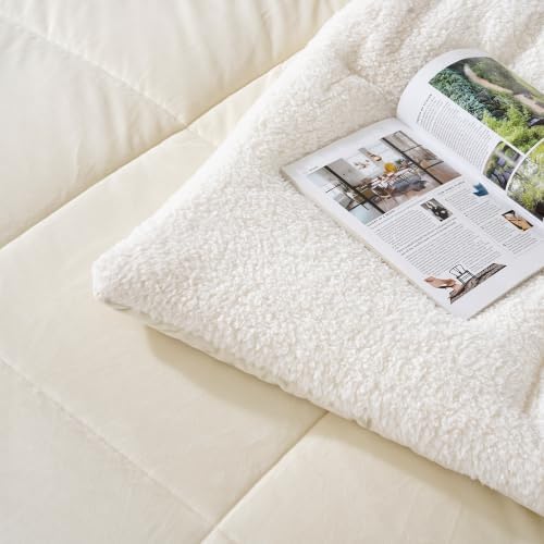 Fluffy Sherpa King Comforter Set, Thick Bedding Set 3 Pieces, Cream