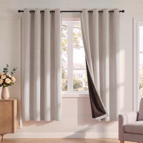 H.VERSAILTEX Oatmeal 100% Blackout Curtains for Bedroom 52x72 Inch 2