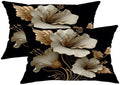Elegant Floral Pillow Covers Set of 2, Cream and Gold Flower Design