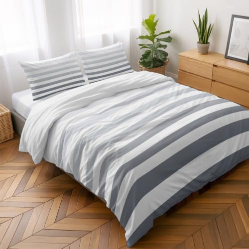 4 Pieces Duvet Cover Queen Bedding Sets Abstract Ombre White Grey