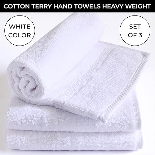 White 100% Cotton Bath Hand Towels for Bathroom - Thick Luxury Soft
