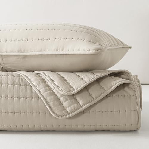 ROARINGWILD Beige Quilted Quilt Set, King Size, Lightweight, 3 Pieces