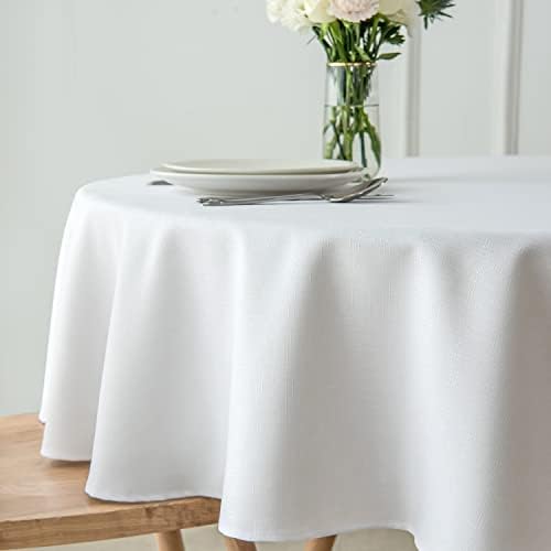 maxmill Round Linen Looking Textured Tablecloth Spill-Proof Wrinkle