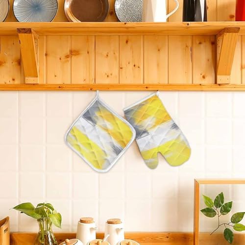 Quilted Cotton Terry Cloth Oven Mitt, Pot Holder Grey Yellow Ombre