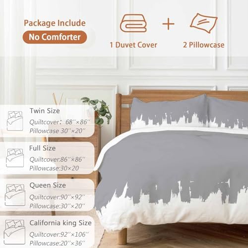 Abstract Grey Bedding 3 Piece Duvet Cover Set Queen Size, Modern