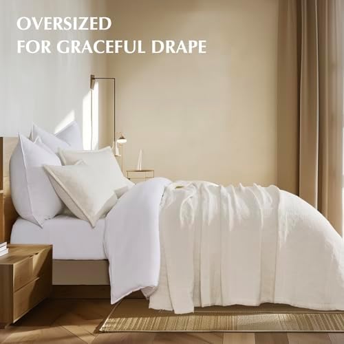 EVERGRACEHOME Stonewashed Cotton Quilt Set, King Size, Ivory White