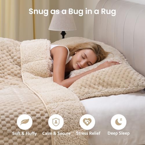 Drewin Weighted Blanket Queen Size 15lbs for Adults,Beige,60