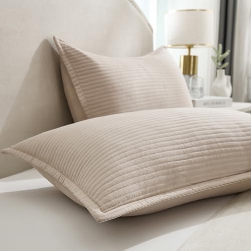 Stripe Quilted Pillowcases Set of 2, King Size Envelope Pillow Covers