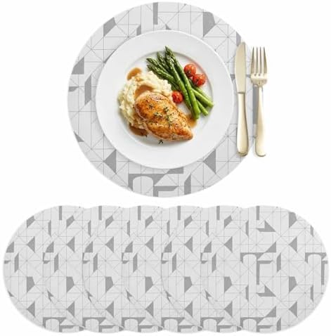 Neutral Geometric Faux Leather Placemats Set of 6, 15in, Waterproof