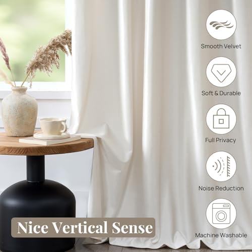 PRIMROSE Cream Curtains 108 inch for Living Room Velvet Blackout Rod