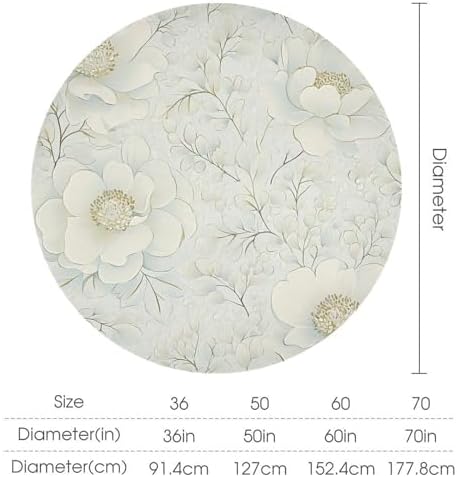 Round Tablecloth Minimalist Flower Petal, Washable Beige Leaf Garden