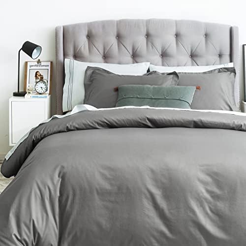 SUSYBAO Soft Grey Duvet Cover Queen 100% Cotton 3 Pieces Set
