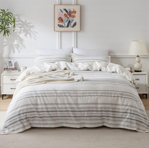 meadow park Linen Blend Duvet Cover Set Queen Size, 3 Pieces