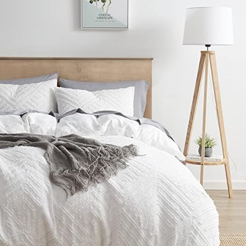 Nestl Boho Twin Duvet Cover Set - White 2 Piece Textured Bedding With