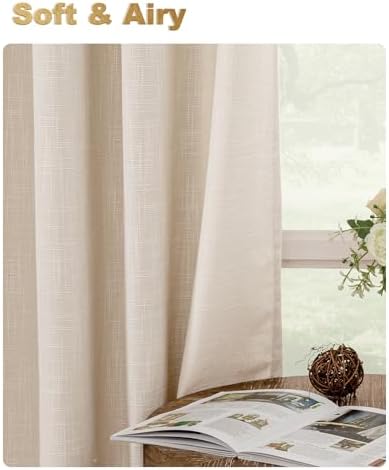 Natural Linen Window Curtain Panels with Grommets 52 inches Width