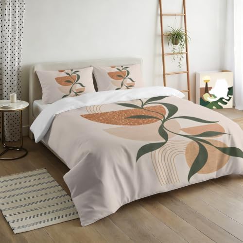 Middle Century Boho Duvet Cover Queen Size, Bohemian Abstract Modern