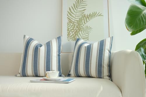 JOJUSIS Pack of 2 Stripe Throw Pillow Covers, Blue, 22 x 22 Inch