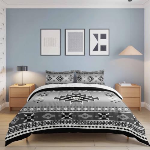 Grey Bohemian Full Duvet Cover Set - 4 Pcs Comforter Cover Bedding