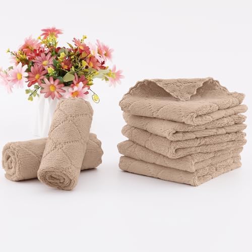 Homaxy 12 Pack Super Soft Absorbent Dish Cloths, 10" x 10", Tan