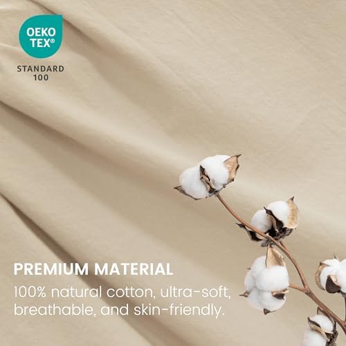 BISELINA 100% Washed Cotton Sheet Set 3 Pcs - 1 Fitted Sheet, 1 Flat