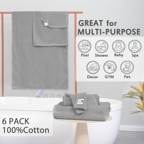 VOOVA & MOVAS Bathroom Towels, Cotton, Soft & Absorbent, Thick, Gray
