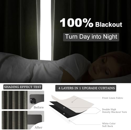 Topfinel Extra Long Grey Linen Blackout Curtains 120 inches Long