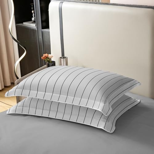 Erosebridal Light Gray Striped 100% Cotton Duvet Cover King Size