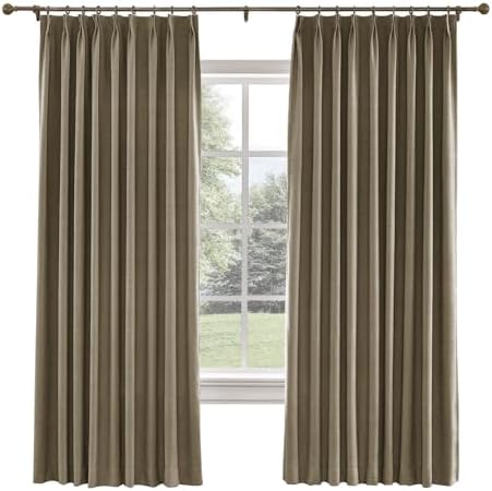 TWOPAGES Liz Linen Pinch Pleat Blackout Curtain 120 Inch Long for