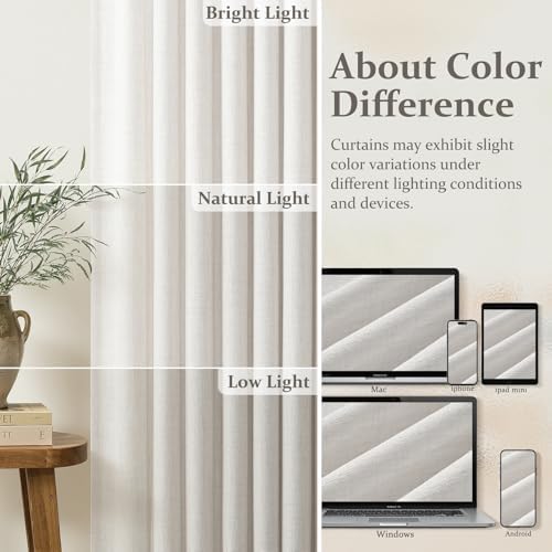 Off White Pinch Pleated Natural Linen Sheer Living Room Curtains
