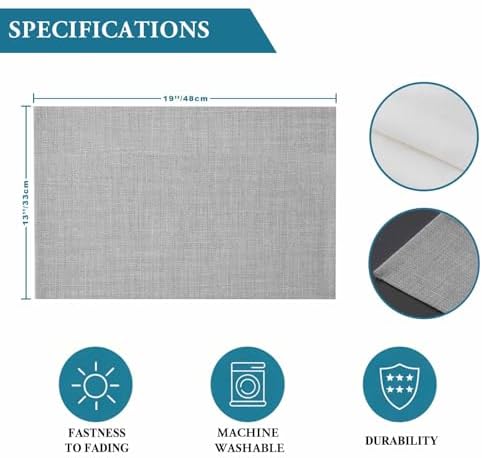 Grey Burlap Texture Placemats Set of 8, Cotton Linen Fabric Place