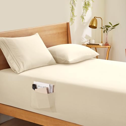 Horbaunal Extra Deep Pocket Queen Fitted Sheet Only, Cream