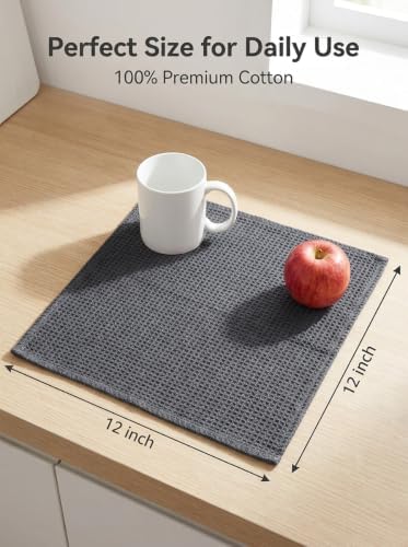 Kitchen Dish Cloths Waffle Weave Cotton Towels 12x12in Dark Grey