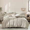 3Pcs Light Gray Solid Full Duvet Cover Set Washed Cotton
