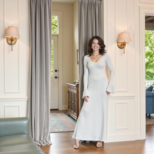 Lazzzy Velvet Curtains Grey Thermal Insulated Drapes for Bedroom