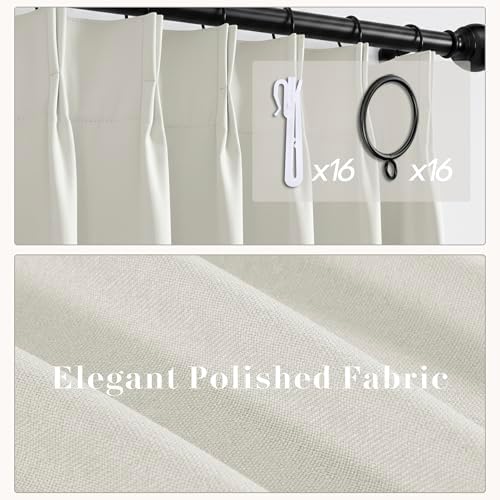 SHINELAND Pinch Pleated Cream Blackout Curtains 96 Inch Long 2 Panel