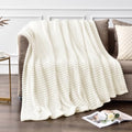 BEDELITE Ribbed Jacquard Cream Fleece Throw Blanket for Couch, 50x70