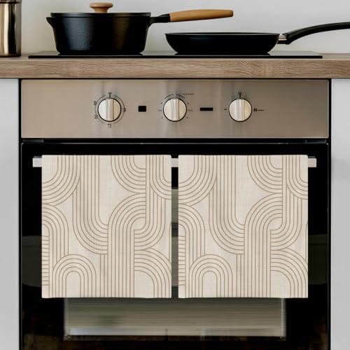 Beige Stripes Kitchen Towels Set of 3, Water Absorbent Dish Towel