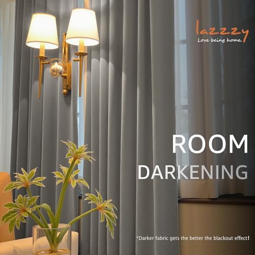Lazzzy Velvet Light Gray Curtains 63 Inches Long Thermal Insulated