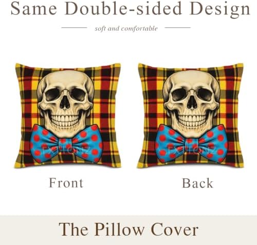 Plaid Accent Pillow Covers 22x22 Inch Set of 2 Linen for Halloween