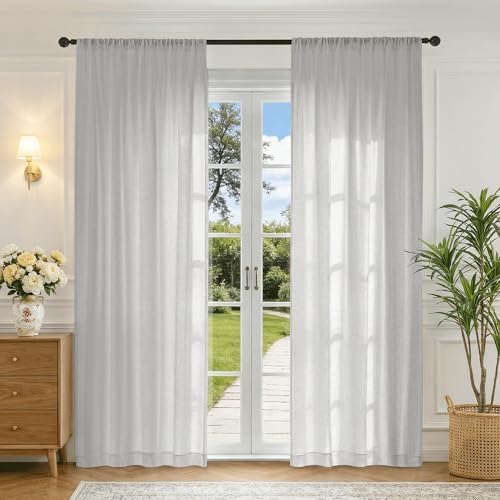 Beauoop Semi Sheer Grey Curtains for Living Room 52x96 2 Panels