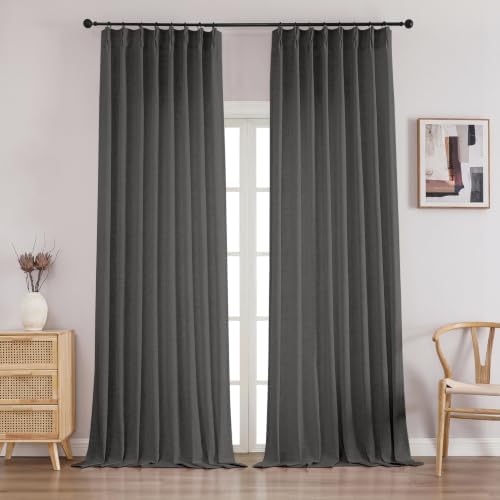 Pinch Pleated Faux Linen Semi Sheer Curtains Taupe 96 Inches Long